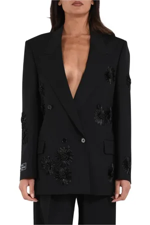 Msgm Blazers, female, , XS, Double-Breasted Jacket with Raffia Flowers