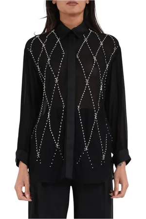 SIMONA CORSELLINI Shirts, female, , L, Sheer blouse with geometric rhinestone applications