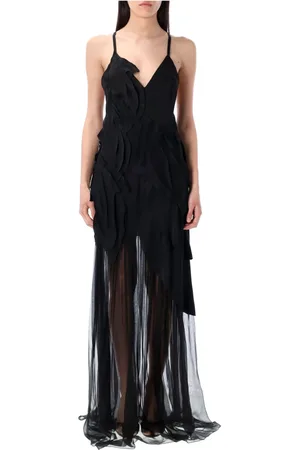 Alberta Ferretti Leaf Print Satin Chiffon Dress