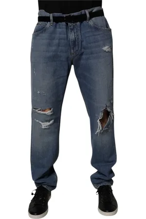 Dolce & Gabbana Straight Jeans, male, , 2XL, Tattered Straight Denim Jeans