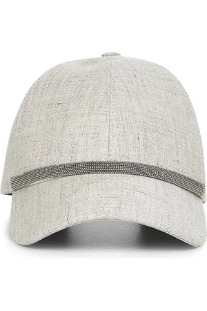 Brunello Cucinelli Grey Linen Hats with Monili Band