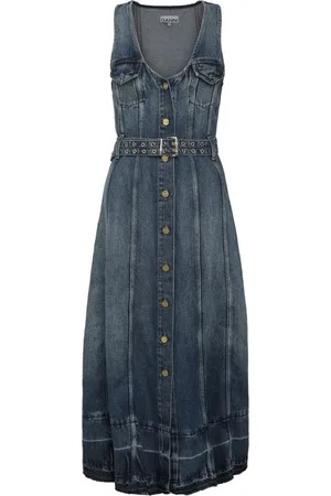Ganni Midi Dresses, female, , 2XS, Denim Dress with Front Pockets and Belt