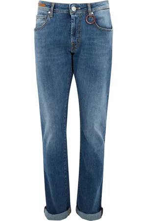 sartoria tramarossa Slim-fit Jeans, male, , W34, Slim-Fit Blu Jeans with Cuffs
