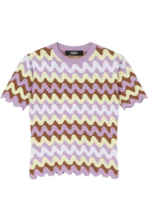 VERSACE Round-neck Knitwear, female, , S, Purple Zigzag Crew Neck Jumper