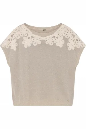 gustav Round-neck Knitwear, female, , 2XL, Cream Knit Top with Boat Neck