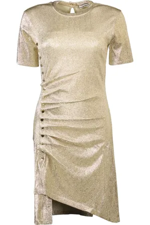 Paco rabanne Short Dresses, female, , M, Draped Lurex Dress Metallic Gold