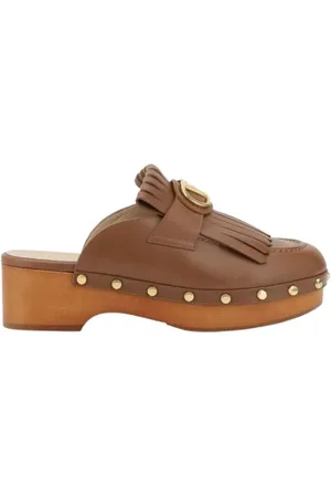 VALENTINO GARAVANI Mules, female, , 4 UK, Wooden Heel Leather Mules with VLogo