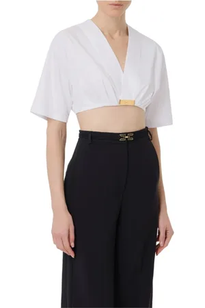Elisabetta Franchi Blouses, female, , S, Short Cotton V-Neck Blouse