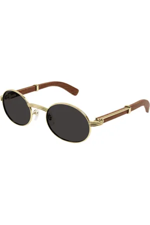 Cartier Sunglasses, unisex, , L, Gold and Wood Oval Sunglasses