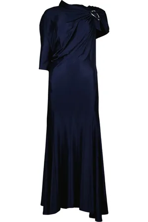 Paco rabanne Navy Asymmetric Dress with Silver Buckle