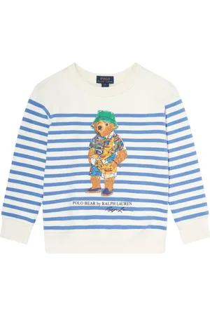 Ralph Lauren Boys Striped Polo Bear Jumper in White