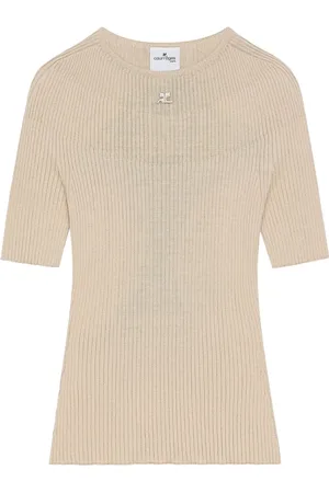 Courrèges Round-neck Knitwear, female, , S, Logo Crew Neck Short Sleeve Jumper