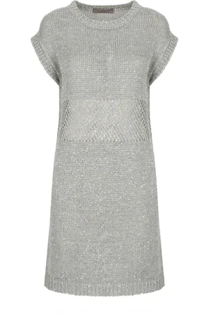 D.EXTERIOR Knitted Dresses, female, , S, Silver Linen Dress with Paillettes