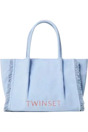 Twin-Set Tote Bags, female, , ONE SIZE, Denim Shopper Bag with Frayed Edges