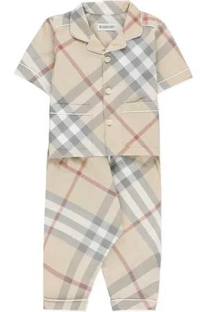 Burberry Pyjamas, male, , 6 M, Infant Cotton Jumpsuit with Check Pattern