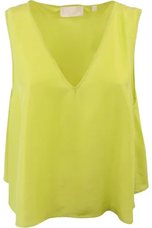 iBlues Sleeveless Tops, female, , M, Yellow Silk V-Neck Top