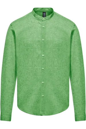 Bomboogie Linen/Cotton Shirt with Mandarin Collar
