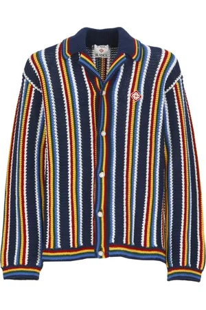 Casablanca Cardigans, male, , L, Striped Cotton Cardigan with Collar