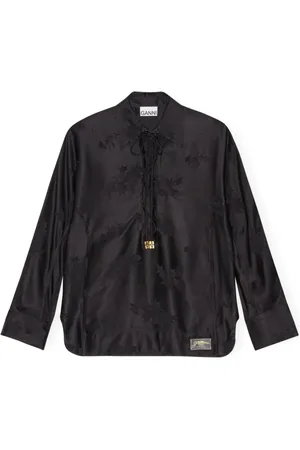 Ganni Blouses, female, , L, Satin Jacquard Tie String Raglan Shirt