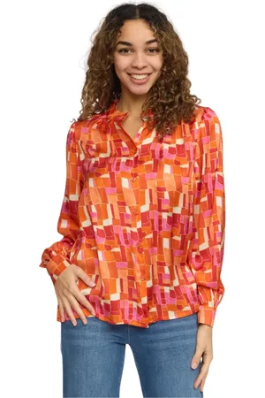 2-Biz Colorful Coral Square Shirt Blouse