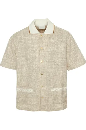 Drôle de Monsieur Short Sleeve Shirts, male, , XL, Structured Short Sleeve Shirt with Golden Buttons