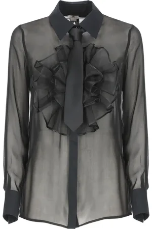 Elisabetta Franchi Shirts, female, , M, Silk Shirt with Collar and Fringes