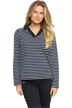 2-Biz Long Sleeve Tops, female, , 2XL, Striped Top Navy/Off-White