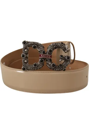 Dolce & Gabbana Vintage Belt with Brass Logo and Pearl Embellishment