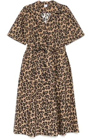 Aspesi Shirt Dresses, female, , 2XS, Animalier Brown Short Sleeve Dress