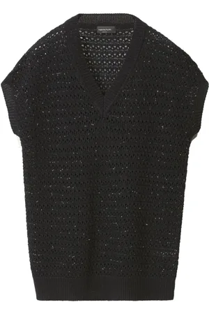 Fabiana Filippi V-neck Knitwear, female, , 2XS, Jumper with Black Sequin Embellishment