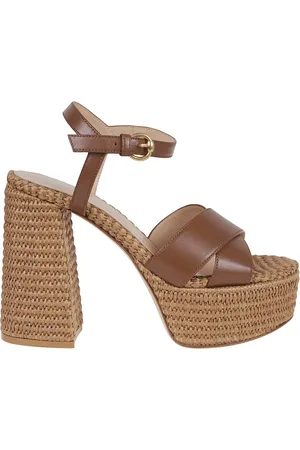 Gianvito Rossi High Heel Sandals, female, , 7 UK, Crossed Sandals with Raffia Platform