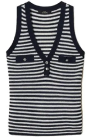 Twin-Set Sleeveless Tops, female, , M, Striped Cotton Sweatshirt with Jewel Buttons