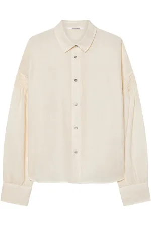Pomandere Shirts, female, , XS, Geometric Embroidered Cotton-Linen Shirt