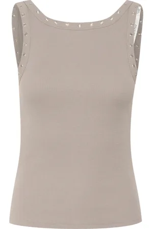 Gestuz Sleeveless Tops, female, , L, Reversible Eyelet Top Rock Ridge