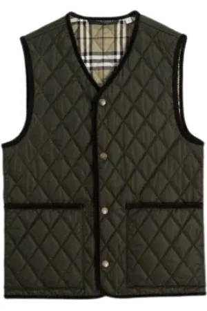 Burberry Vests, male, , M, Quilted Sleeveless Vest with Check Lining