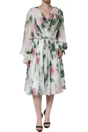 Dolce & Gabbana Silk Floral A-Line Midi Dress