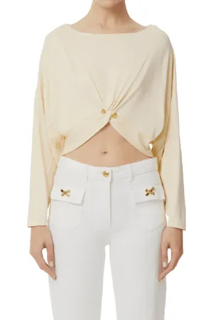 Elisabetta Franchi Long Sleeve Jersey Top with Piercing