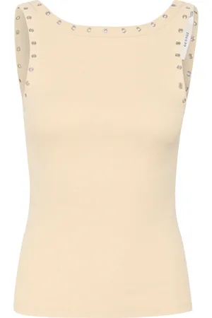 Gestuz Sleeveless Tops, female, , S, Reversible Eyelet Top in Butter