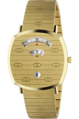 Gucci Watches, female, , ONE SIZE, gold PVD case with Interlocking Gs, 3 windows indicating hour, minute and date, gold PVD bracelet with Interlocking Gs
