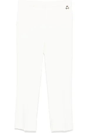 Elisabetta Franchi White Crepe Slim-Fit Trousers