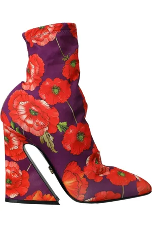 Dolce & Gabbana Purple Floral Jersey Ankle Boots Shoes