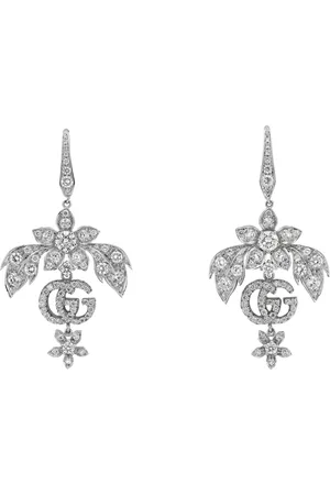 Gucci Earrings, female, , ONE SIZE, Flora earrings in 18k white gold and diamonds