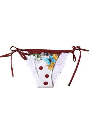 Dolce & Gabbana White Floral Print Bikini Bottom Swimwear
