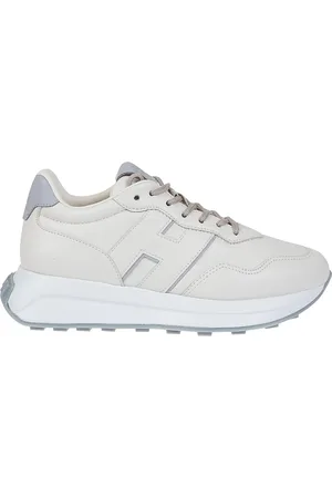 Hogan Sneakers, female, , 5 1/2 UK, Ivory Leather Trainers with Blue Detail