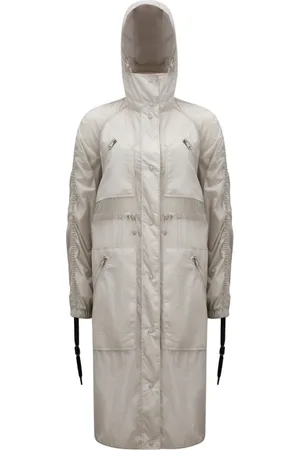 Moncler Rain Jackets, female, , S, Logo Parka Raincoat Grey Jacket