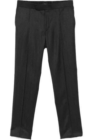 BRIONI Straight Trousers, male, , L, Charcoal Wool Herringbone Trousers