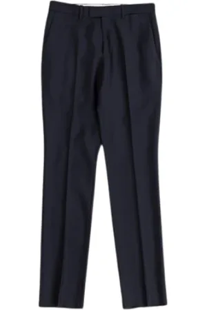 Burberry Suit Trousers, male, , XL, Navy Wool Straight-Leg Trousers