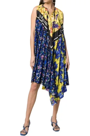 Balenciaga Blue Floral Scarf Dress with Asymmetric Hem
