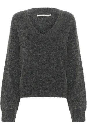 Gestuz V-neck Knitwear, female, , S, Soft V-Neck Knit Charcoal Melange