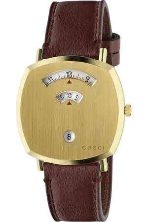 Gucci Watches, female, , ONE SIZE, Ya157411 - Grip gold Pvd, 3 windows indicating hour, minute & date, bordeaux leather strap